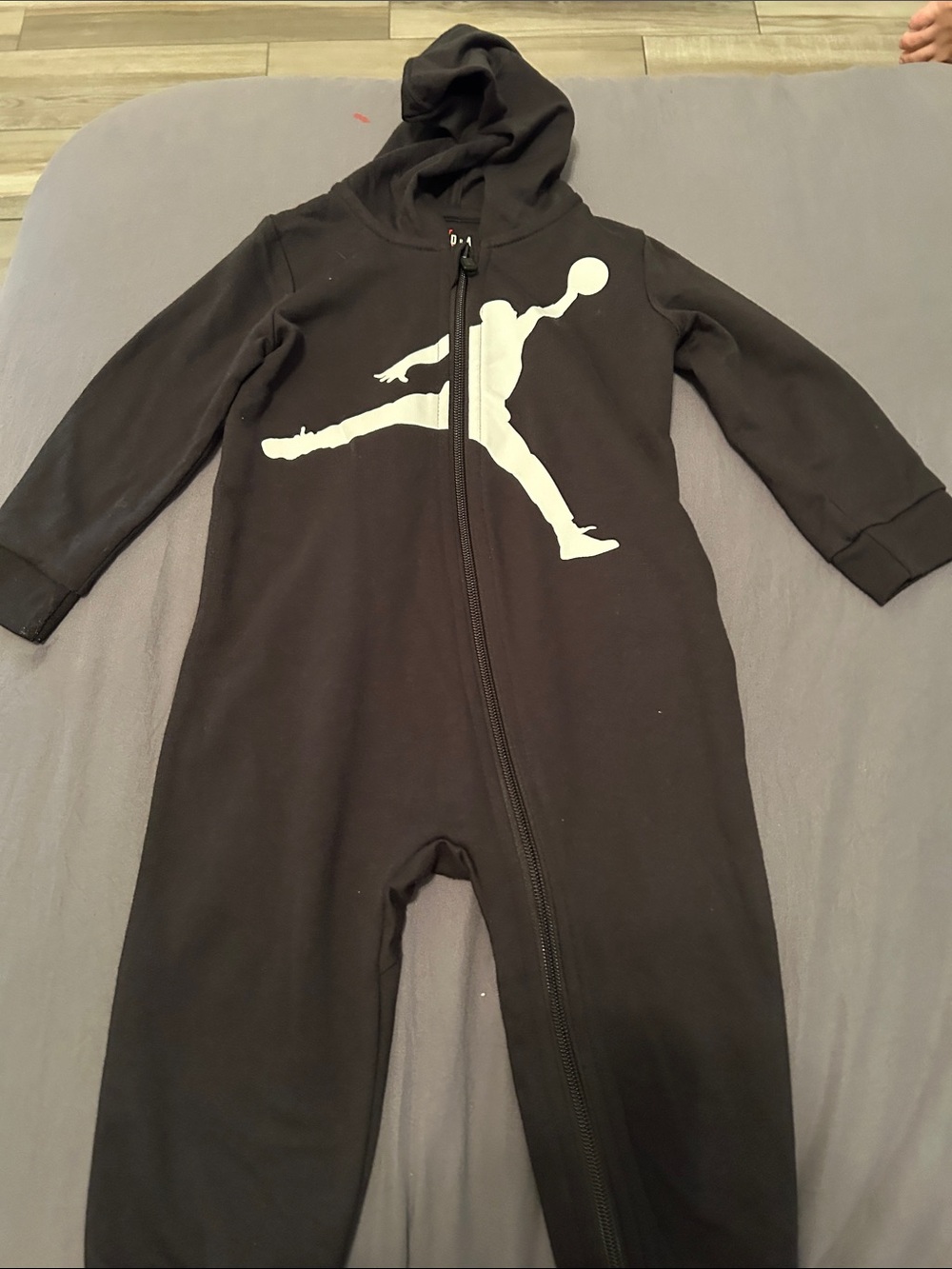 Jordan Black Kids Hooded One-Piece with White Jumpman
